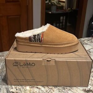 Tan Suede Slippers with Faux Fur Lining